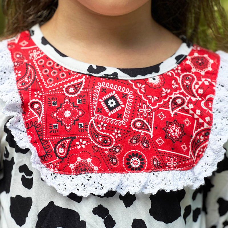 AL Limited Girls Boutique Cowgirl Cow print Lace Bandana Rodeo Party Dress-3