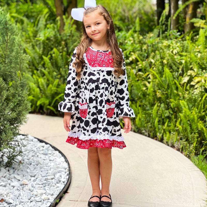 AL Limited Girls Boutique Cowgirl Cow print Lace Bandana Rodeo Party Dress-8