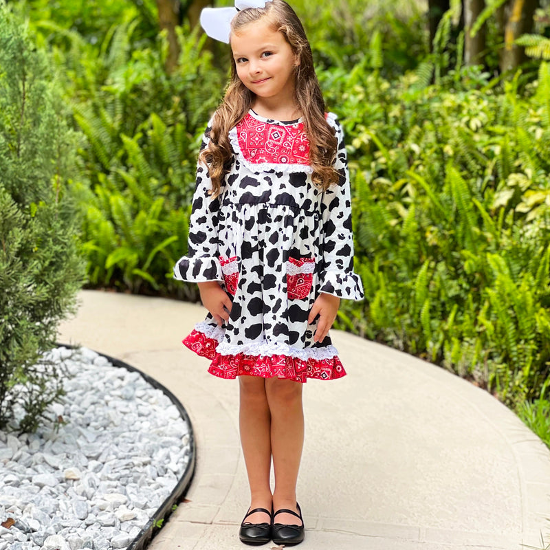 AL Limited Girls Boutique Cowgirl Cow print Lace Bandana Rodeo Party Dress-2