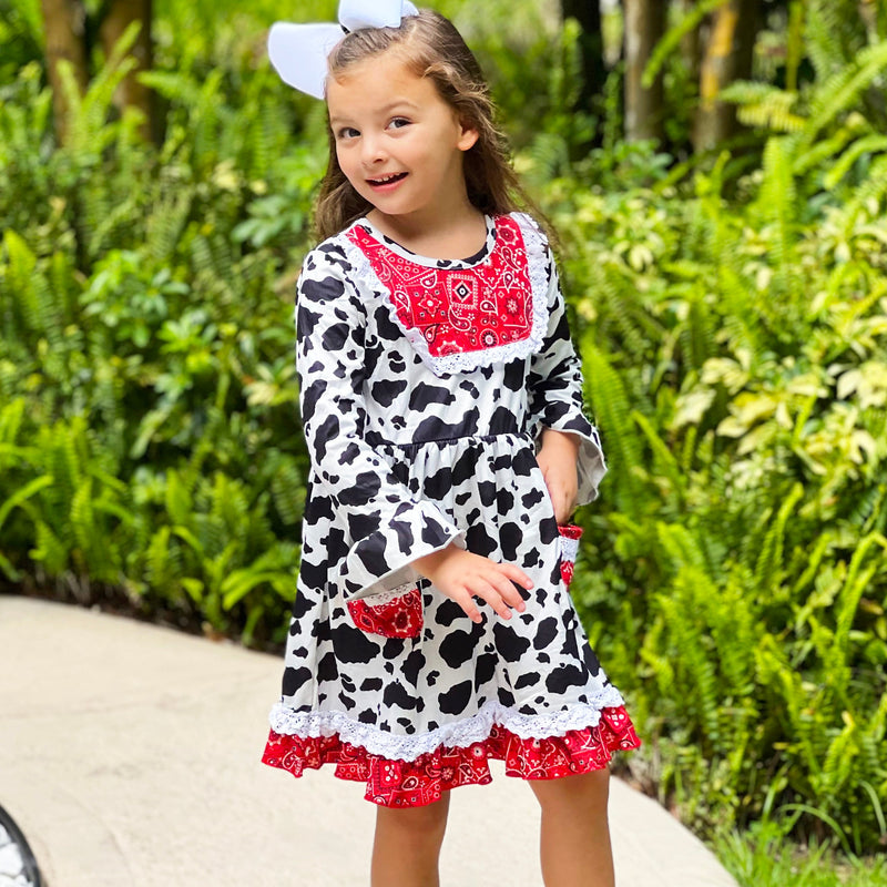 AL Limited Girls Boutique Cowgirl Cow print Lace Bandana Rodeo Party Dress-4