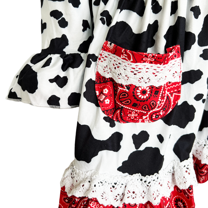 AL Limited Girls Boutique Cowgirl Cow print Lace Bandana Rodeo Party Dress-6