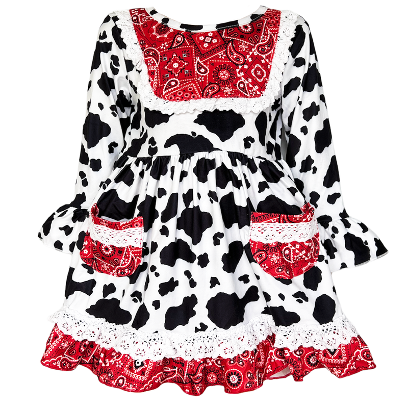 AL Limited Girls Boutique Cowgirl Cow print Lace Bandana Rodeo Party Dress-0