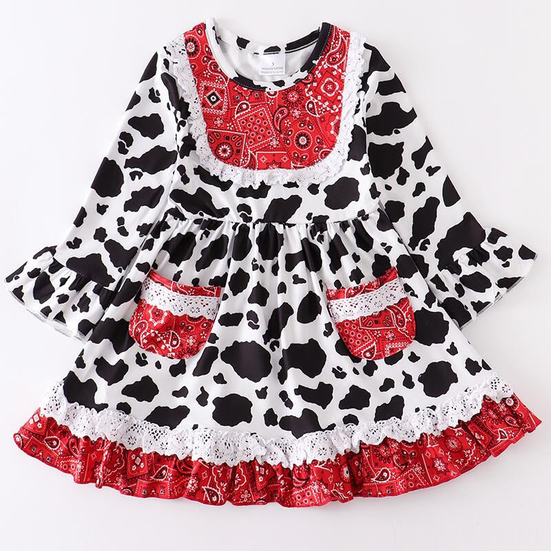 AL Limited Girls Boutique Cowgirl Cow print Lace Bandana Rodeo Party Dress-5