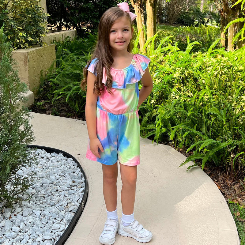 Girls Pastel Tie Dye Shorts Jumpsuit Easter Spring Kids Romper-3