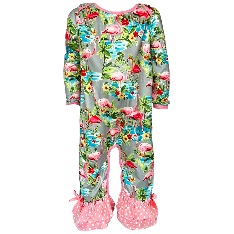 Pink Flamingo Floral Baby Girls Long Sleeve Soft Romper-3