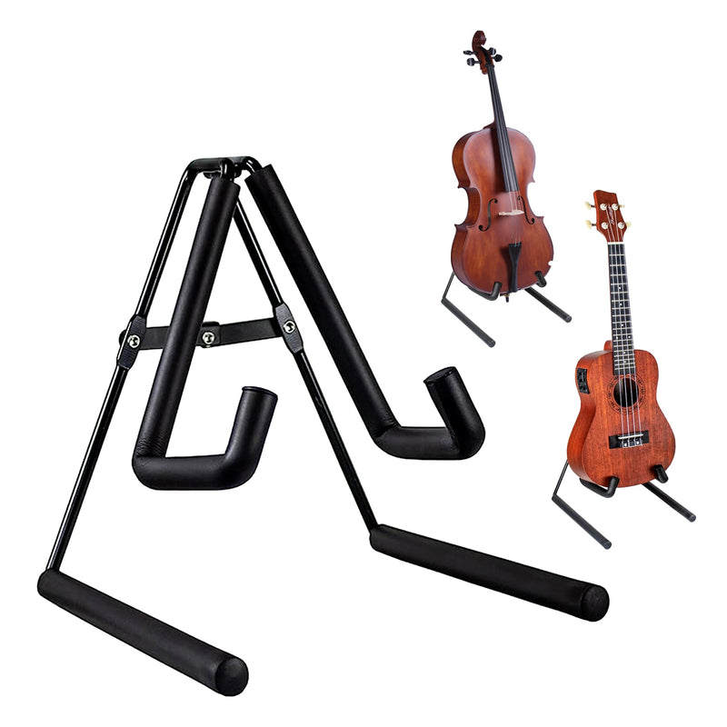 5 Core Ukulele Stand Black A Frame Holder | Lightweight Floor Stand for Uku, Mini Guitar, Banjo, Mandolin, Violin, Black | Anti-Slippery Base | Premium Thick Sponge Padded Arms Metal Body  - GSS UKU-0