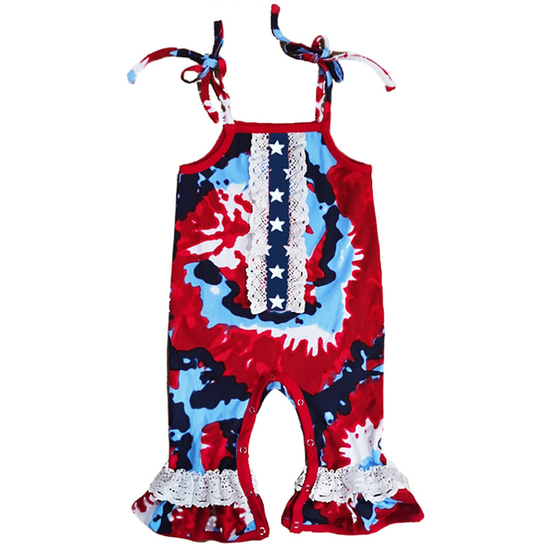 AnnLoren Red, White & Blue Tie Dye Baby Girls Romper Toddler 4th of July Jumpsuit-4