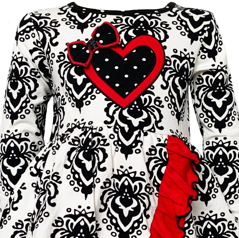 AnnLoren Girls Winter Damask Valentine's Heart Holiday Dress Tunic & Leggings Set-1