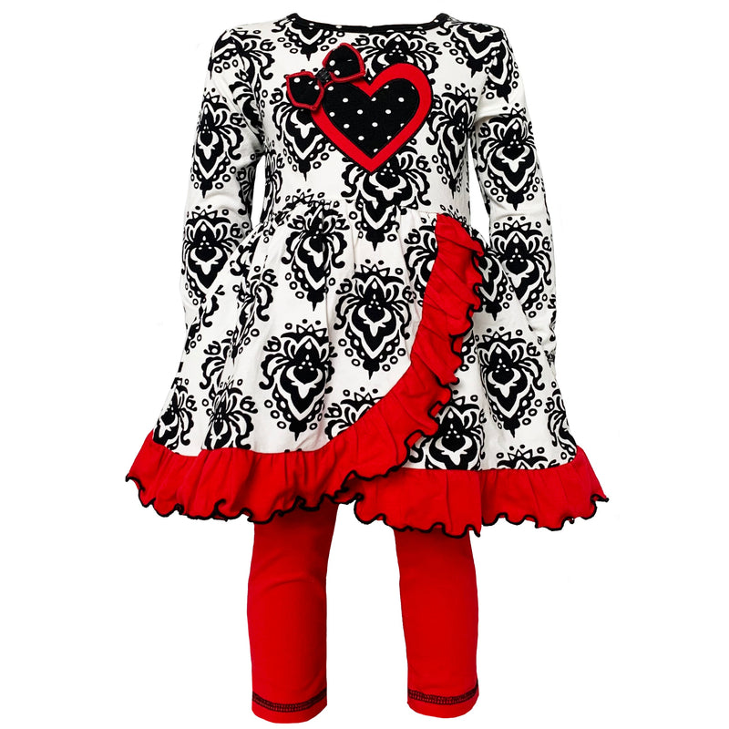 AnnLoren Girls Winter Damask Valentine's Heart Holiday Dress Tunic & Leggings Set-0
