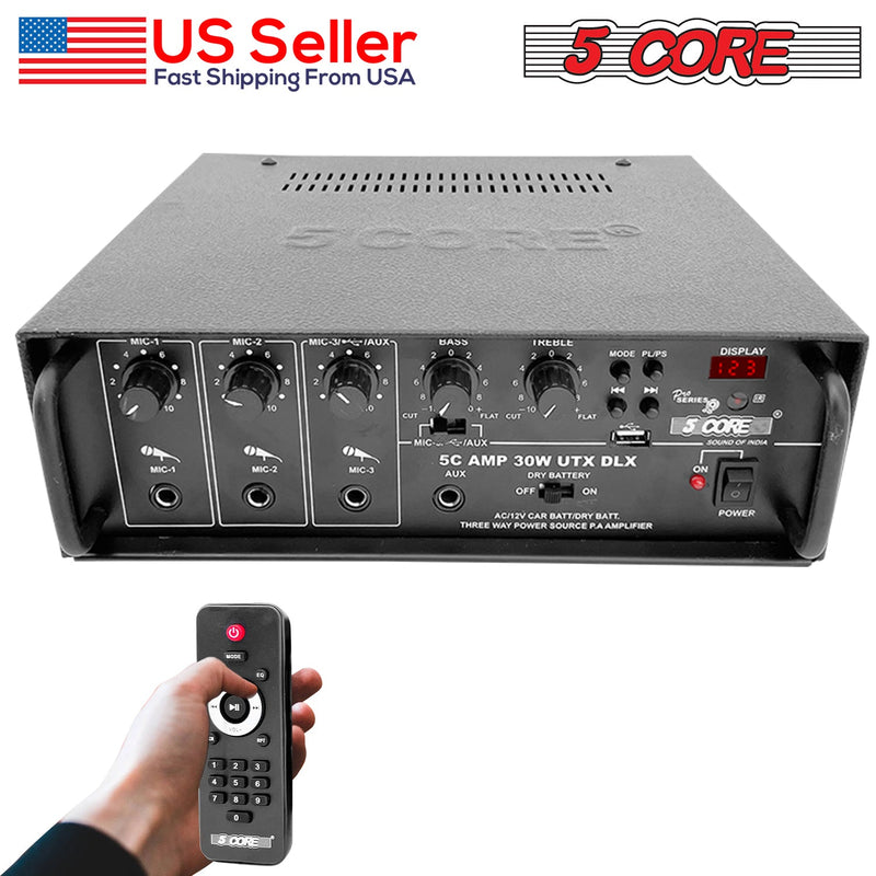 5 Core Stereo Amplifier 30W Upgraded Karaoke Amp with Microphone Inputs 2 Channel PA Speaker Audio Amplifier Outdoor and Home -AMP 30W-UTX-DLX-13
