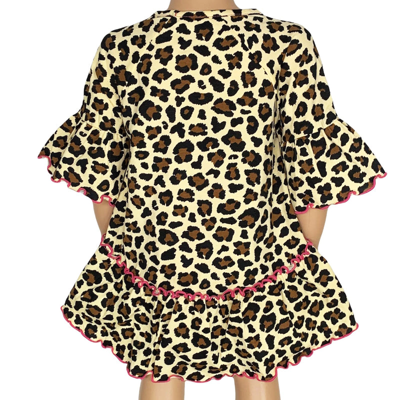 AnnLoren Little & Big Girls 3/4 Angel Sleeve Leopard Cotton Knit Ruffle Shirt-8
