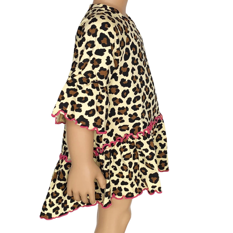 AnnLoren Little & Big Girls 3/4 Angel Sleeve Leopard Cotton Knit Ruffle Shirt-7