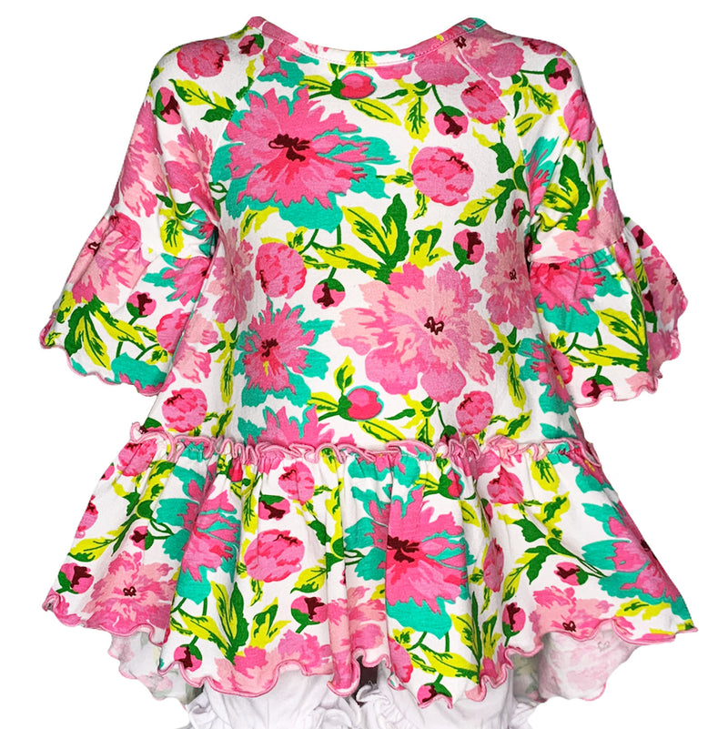 AnnLoren Little & Big Girls 3/4 Angel Sleeve Spring Floral Cotton Knit Ruffle Shirt-1