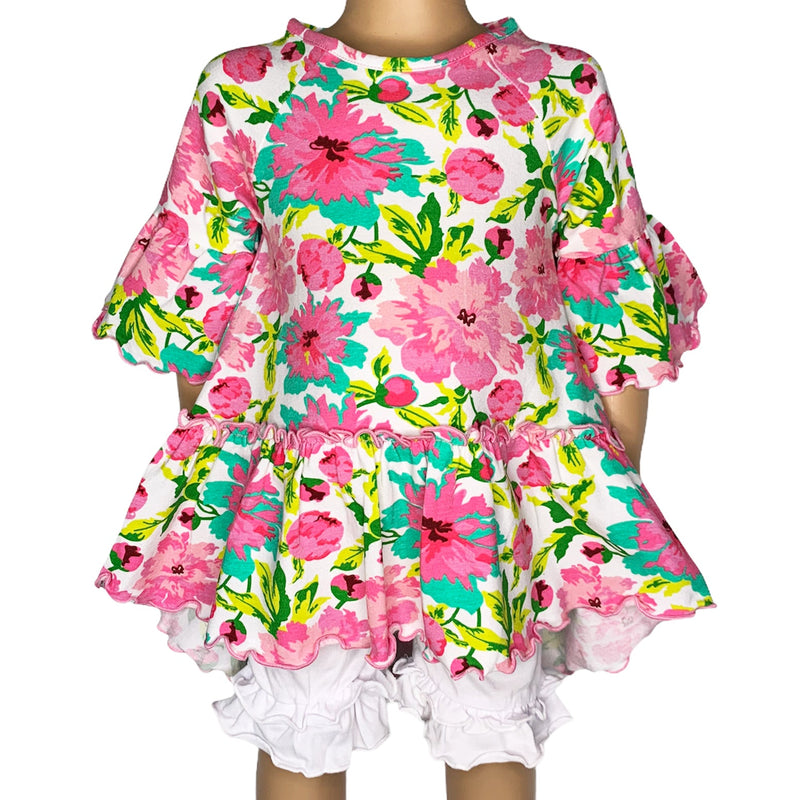 AnnLoren Little & Big Girls 3/4 Angel Sleeve Spring Floral Cotton Knit Ruffle Shirt-0