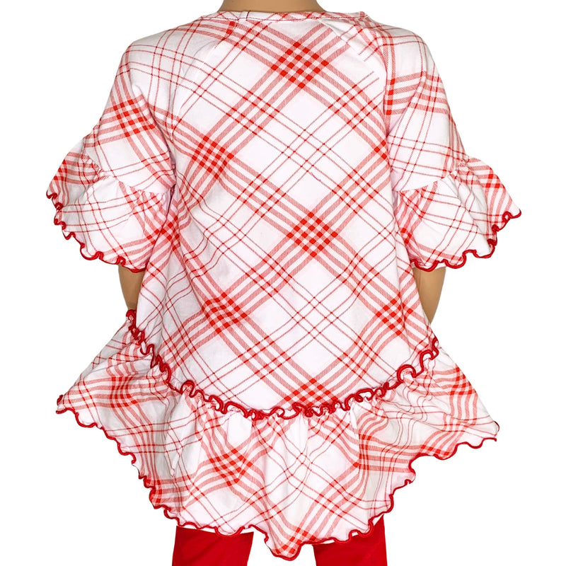 AnnLoren Little & Big Girls 3/4 Angel Sleeve Red Plaid Cotton Knit Ruffle Shirt-8