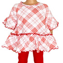 AnnLoren Little & Big Girls 3/4 Angel Sleeve Red Plaid Cotton Knit Ruffle Shirt-0
