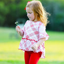 AnnLoren Little & Big Girls 3/4 Angel Sleeve Red Plaid Cotton Knit Ruffle Shirt-2