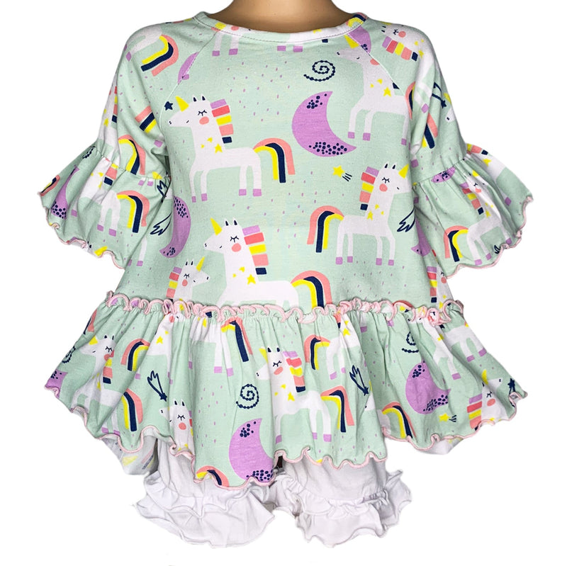 AnnLoren Little & Big Girls 3/4 Angel Sleeve Unicorn Cotton Knit Ruffle Shirt-8