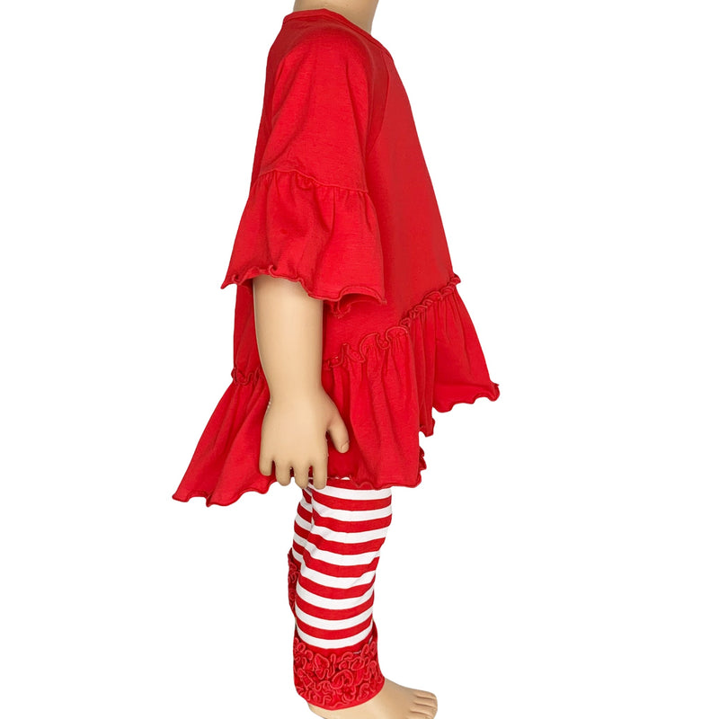 AnnLoren Little & Big Girls 3/4 Angel Sleeve Red Cotton Knit Ruffle Shirt-5