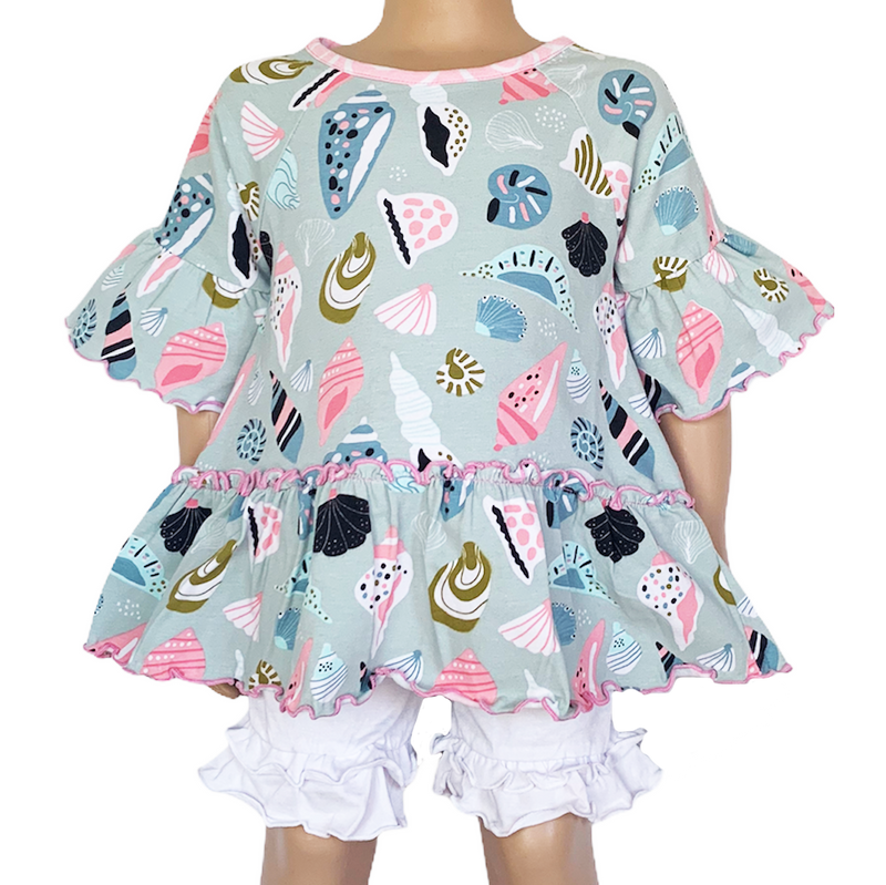 AnnLoren Little & Big Girls Seashell  3/4 Angel Sleeve Cotton Knit Shirt-0