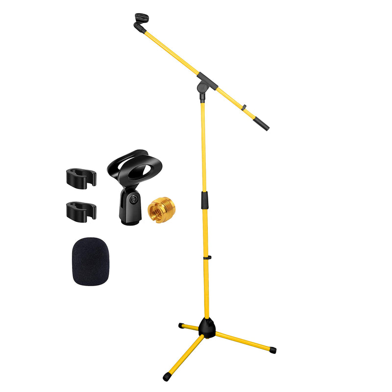 5 Core Mic Stand Yellow 1 Piece Collapsible Height Adjustable Up to 6ft Metal Microphone Tripod Stand w Boom Arm Para Microfono for Singing Karaoke Speech Stage Recording - MS 080 YLW-0