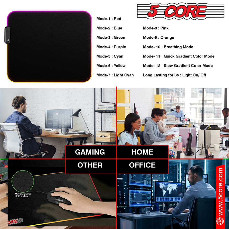 5 Core Large Mouse Pad Computer Mouse Mat with RGB Light Anti-Slip Rubber Base Easy Gliding Spill-Resistant Surface Extended Mousepad -KBP 800 RGB-9