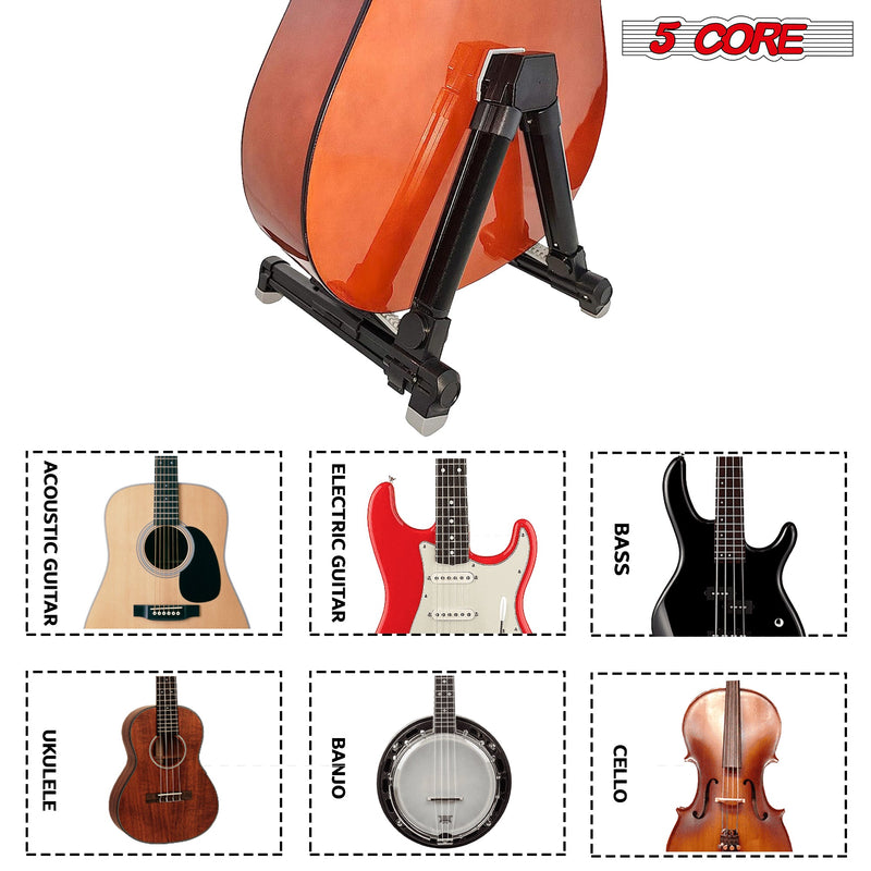 5 Core Guitar Stand Lightweight Premium Aluminum Build Adjustable A-Frame Stand Folding Floor Portable Music Instrument Stand - GSS AL BLK-2