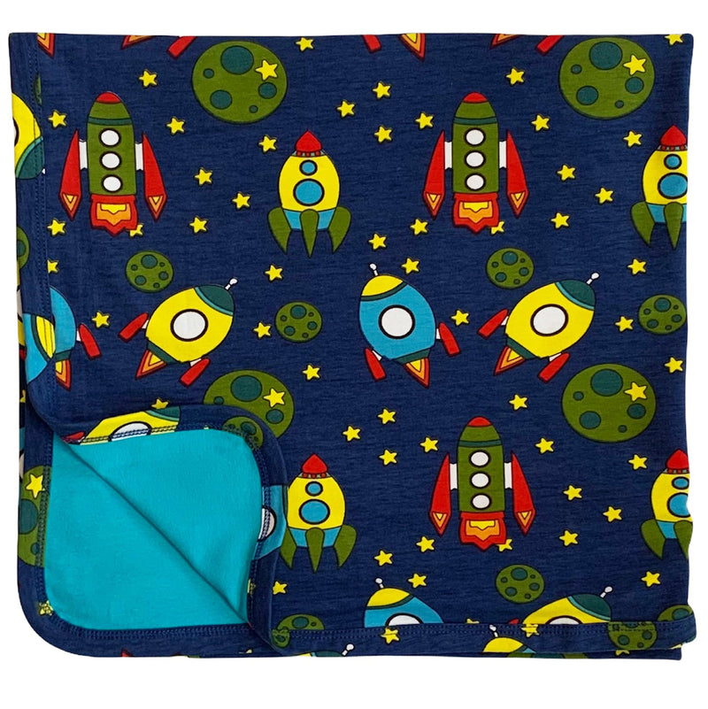 AnnLoren Baby Toddler Boy Space Ship Blanket & Bib Gift Set 2 pc Knit Cotton-4