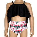 AL Limited Girls 2 piece Black Ruffle Top Pink Flamingos Bikini bathing suit-0