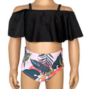 Girls 2 piece Black Ruffle Pink Tropical Bikini bathing suit-0