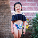 Girls 2 piece Black Ruffle Pink Tropical Bikini bathing suit-5