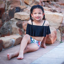 Girls 2 piece Black Ruffle Pink Tropical Bikini bathing suit-3
