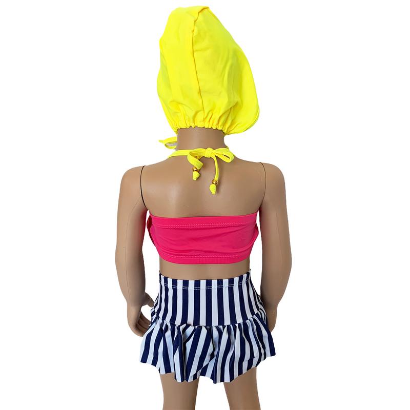 AL Limited Girls 3 piece Striped Skirt Hot Pink bathing suit-4