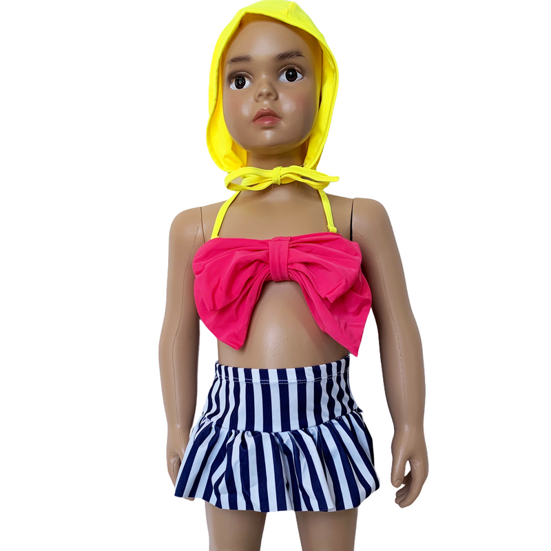 AL Limited Girls 3 piece Striped Skirt Hot Pink bathing suit-2