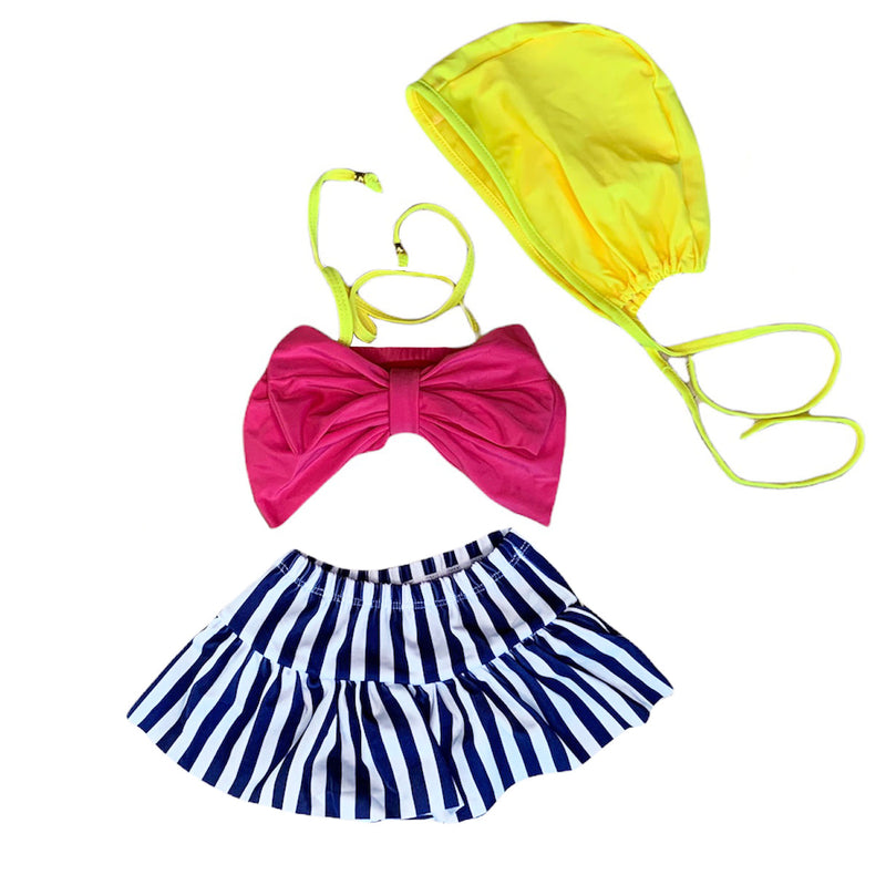 AL Limited Girls 3 piece Striped Skirt Hot Pink bathing suit-0