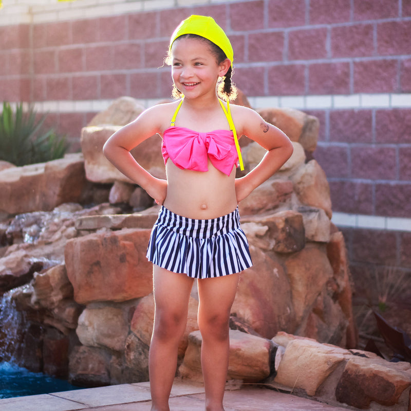 AL Limited Girls 3 piece Striped Skirt Hot Pink bathing suit-7