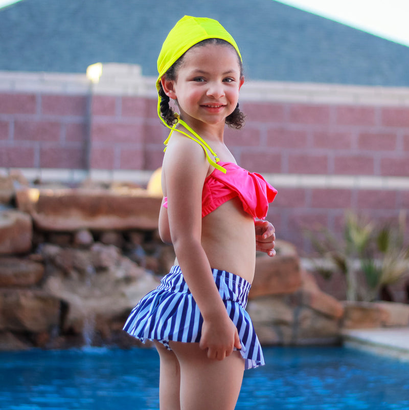 AL Limited Girls 3 piece Striped Skirt Hot Pink bathing suit-6