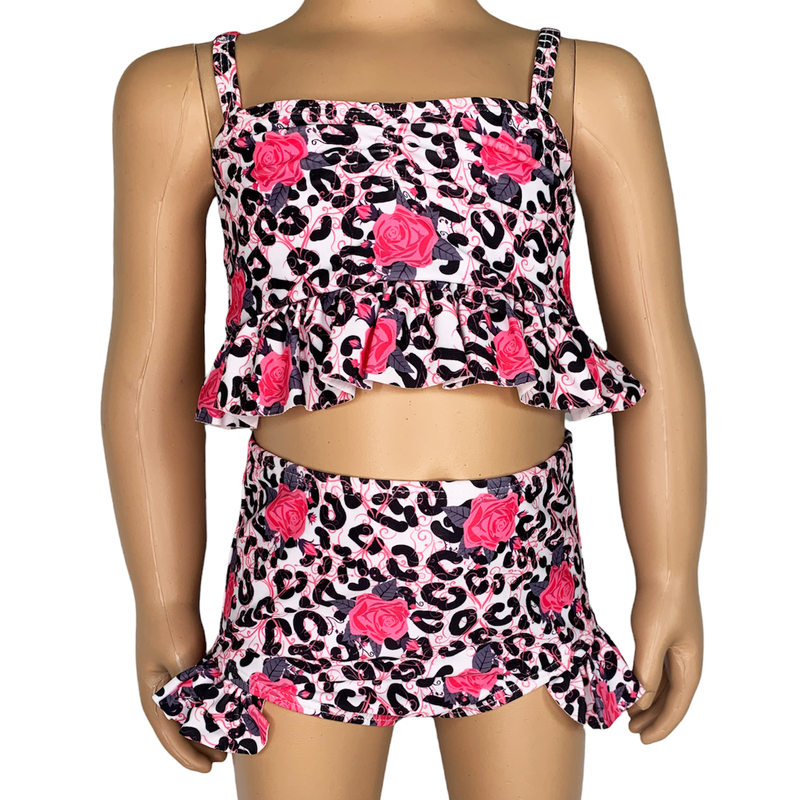 AL Limited Girls 2 piece Leopard Rose Tankini Swimsuit Bathing Suit-0