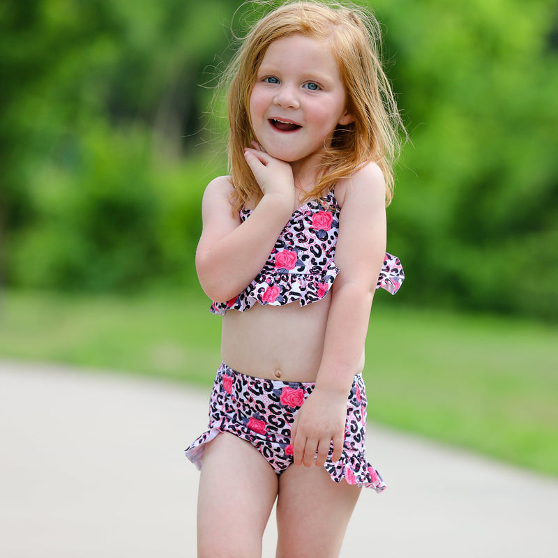 AL Limited Girls 2 piece Leopard Rose Tankini Swimsuit Bathing Suit-2