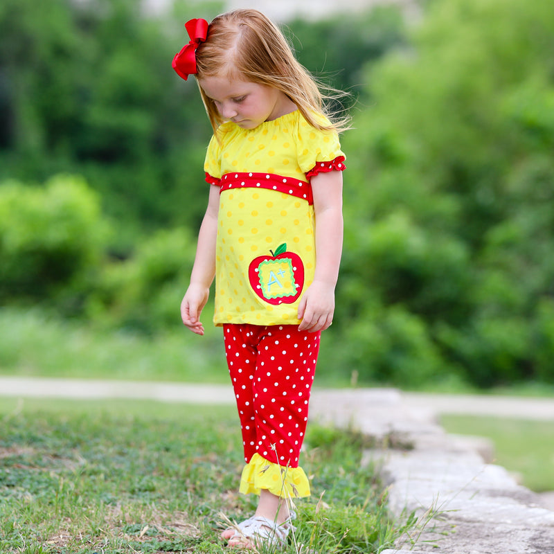 AL Limited Girls Back to School Apple Yellow 2 piece Set Outfit-3