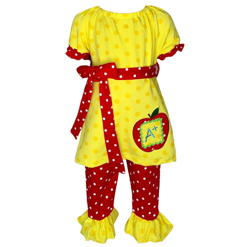 AL Limited Girls Back to School Apple Yellow 2 piece Set Outfit-0
