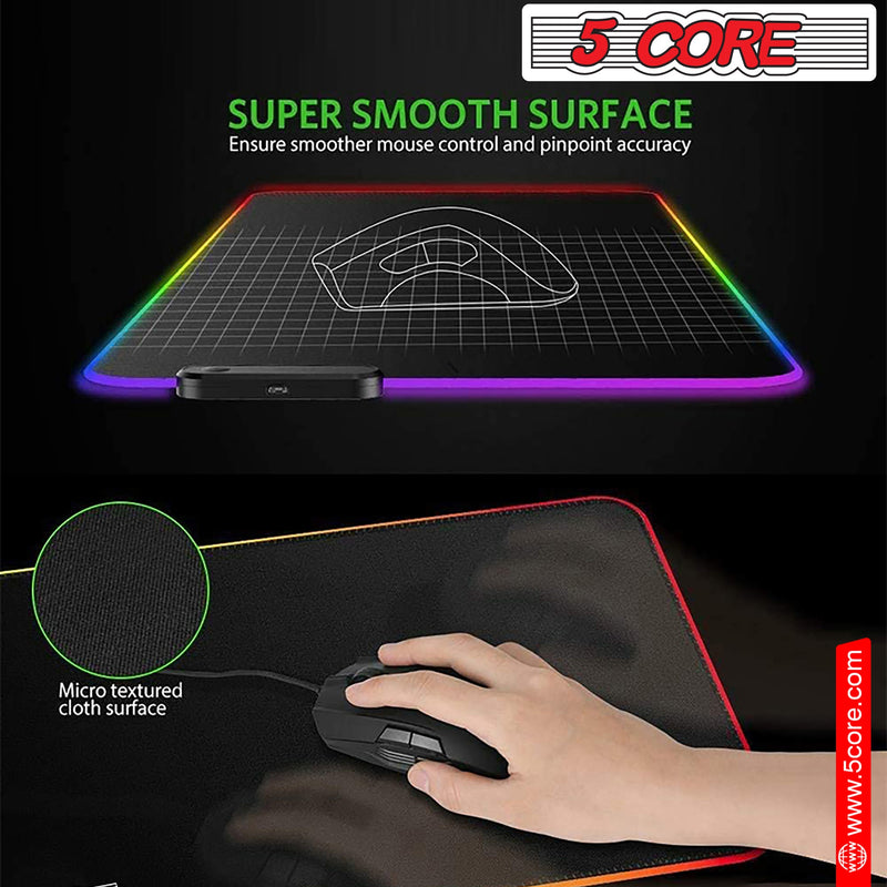 5 Core Large Mouse Pad Computer Mouse Mat with RGB Light Anti-Slip Rubber Base Easy Gliding Spill-Resistant Surface Extended Mousepad -KBP 800 RGB-1