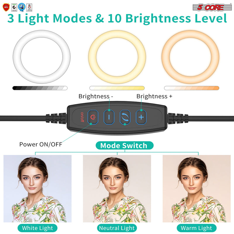5Core Selfie LED Ring Light 10" with Tripod Stand for YouTube/Tiktok Video Recording RL 10-3