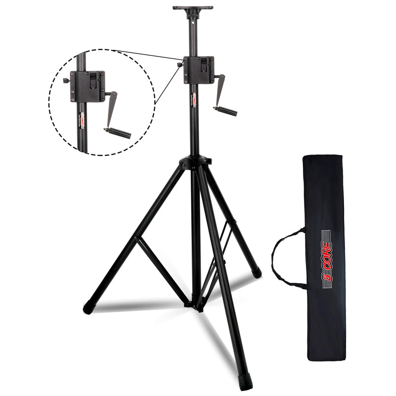 5 Core Crank Up Speaker Stand Height Adjustable 6ft-10 Inches Max Heavy Duty for Stage Light DJ monitor Holder 185LB Load Capacity w/ Safety Switch + Aluminum Mount + Carry Bag Black - SS HD CRANK-0