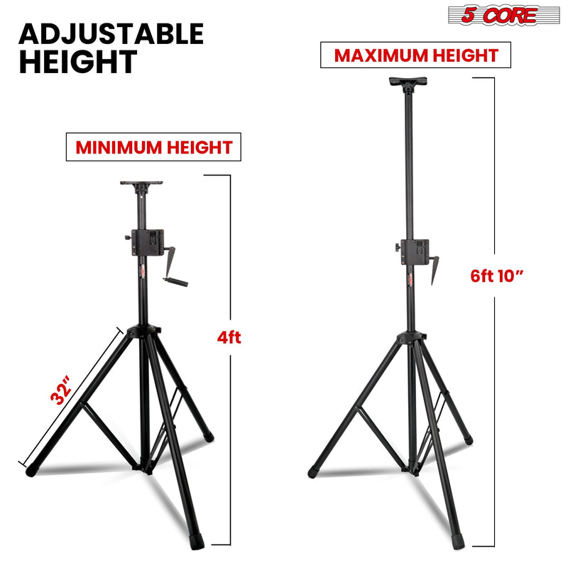 5 Core Crank Up Speaker Stand Height Adjustable 6ft-10 Inches Max Heavy Duty for Stage Light DJ monitor Holder 185LB Load Capacity w/ Safety Switch + Aluminum Mount + Carry Bag Black - SS HD CRANK-1