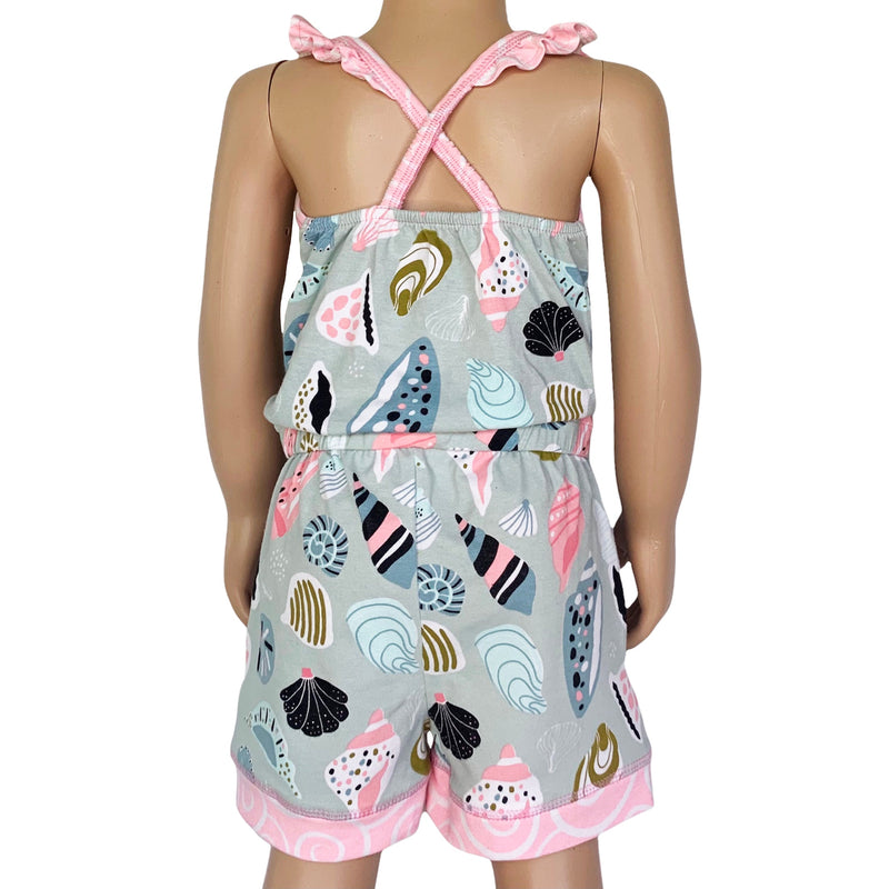 AnnLoren Girls Boutique Shells by the Seashore Jumpsuit Summer Romper-1