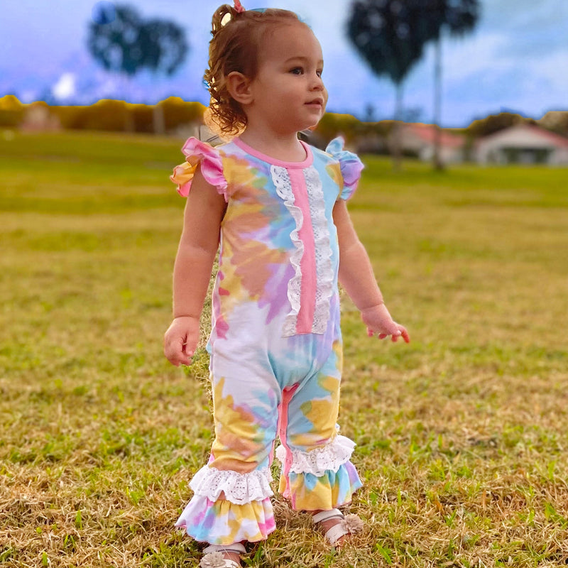 AnnLoren Boutique Pastel Tie Dye Baby Girls Romper Onesie Toddler Jumpsuit-2