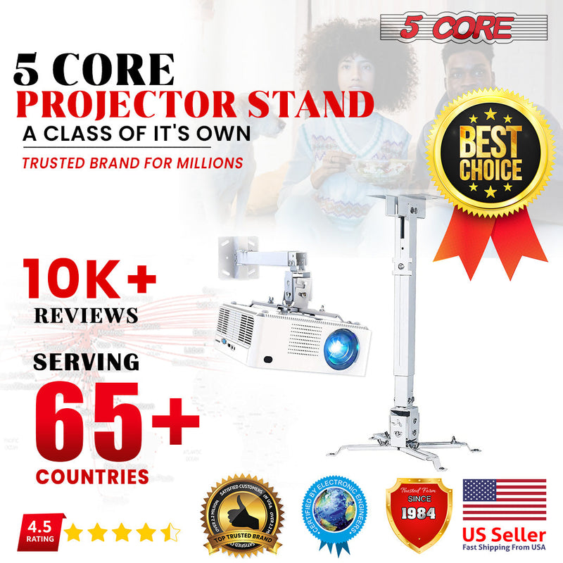 5 Core Projector Mount White Projector Ceiling Wall Mount Universal Projector Ceiling Mount Projector Stand Adjustable w Mounting Bracket - PS 01 WH-9