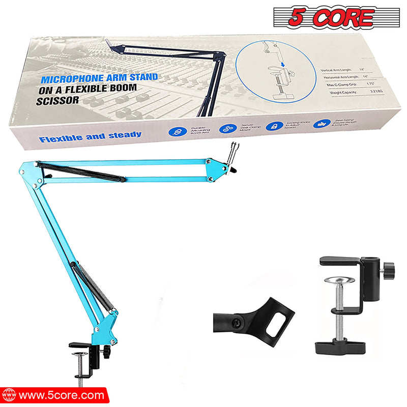 5 Core Microphone Arm Desk Mic Holder Stand Blue Adjustable Microphone Arm Desk Mount 360° Rotatable And Foldable Scissor Mounting -MS ARM BLU-5