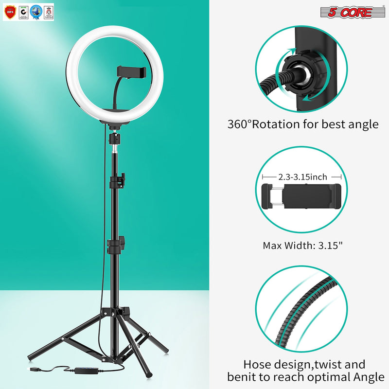 5Core Selfie LED Ring Light 10" with Tripod Stand for YouTube/Tiktok Video Recording RL 10-1